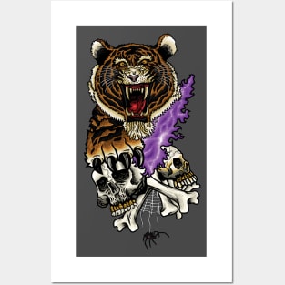 Tiger, Skulls, and flames Posters and Art